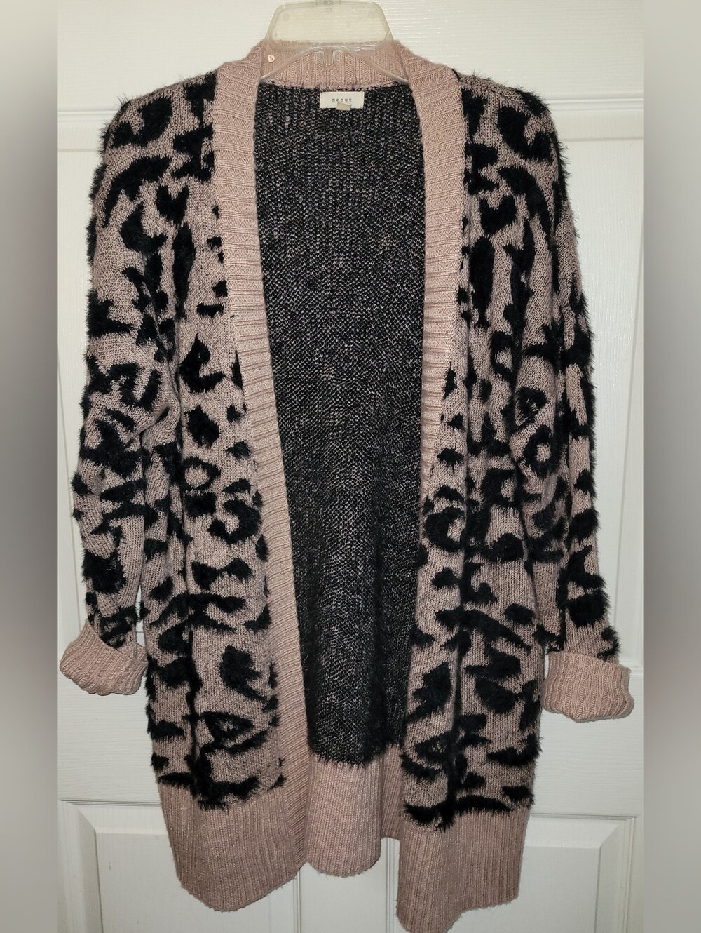 Dreamers by Debut Soft Snuggly Cheetah Black Tan Cardigan Sweater Size Large